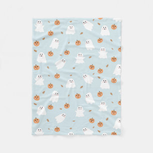 Couverture Polaire Cute Fantôme et Citrouille Motif d'Halloween bleu