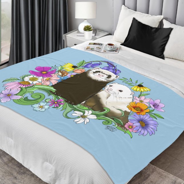 Couverture Polaire Cute Ferrets Floral (Créateur téléchargé)