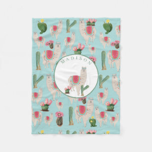 Couverture Polaire Cute Fiesta Llama & Cactus Motif