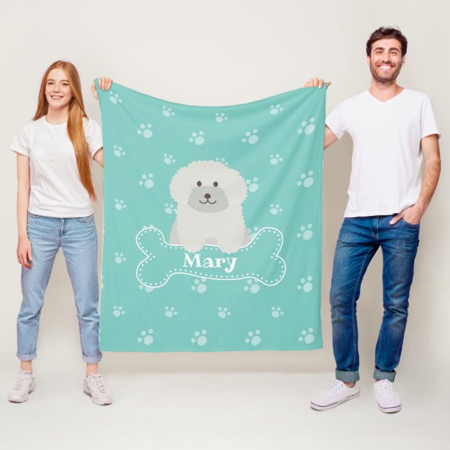 Couverture Polaire Cute Fluffy Poodle blanc Amoureux des chiens chiot (En situation)