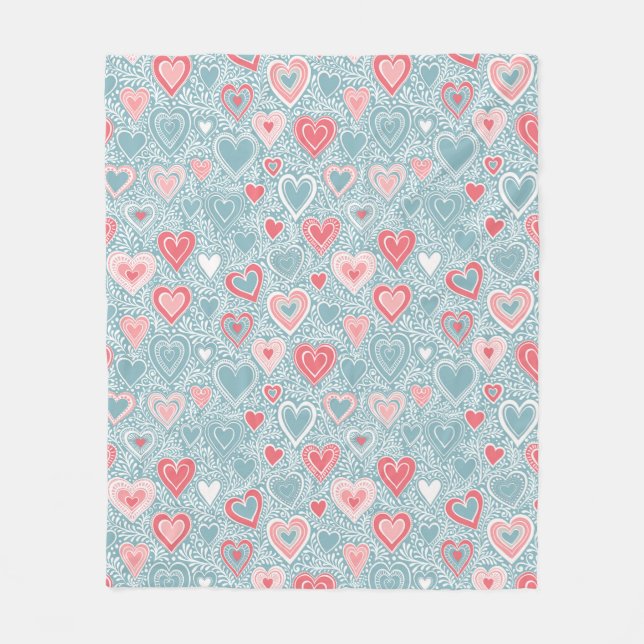 Couverture Polaire Cute Folk Floral Coeur Dusty Blue Blush Rose Girl (Devant)