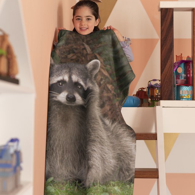 Couverture Polaire Cute Forest Raccoon Photo Faune (In Situ Folded)