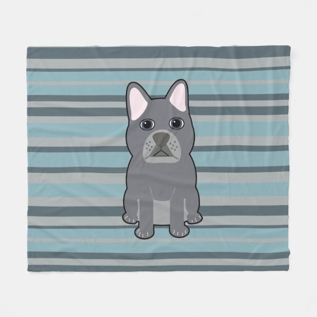 Couverture Polaire Cute French Bulldog Blue Striped (Devant (Horizontal))