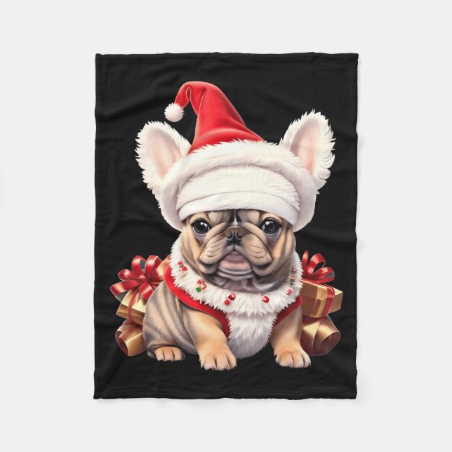 Couverture Polaire Cute French Bulldog Santa Hat Merry Christmas T Sh (Devant)