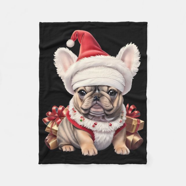 Couverture Polaire Cute French Bulldog Santa Hat Merry Christmas T Sh (Devant)