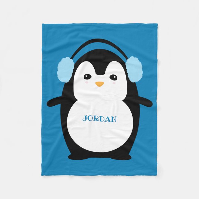 Couverture Polaire Cute Funny Penguin Nursery Blue (Devant)
