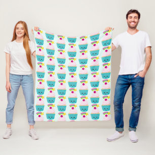 Couverture Polaire Cute gâteau bleu avec Motif de visage Kawaii