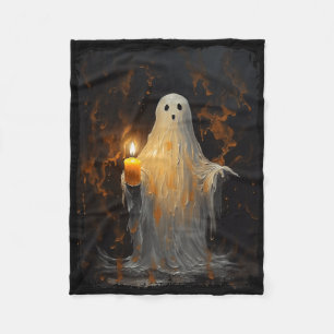 Couverture Polaire Cute Ghost Holding bougie Fun Halloween Gothique V