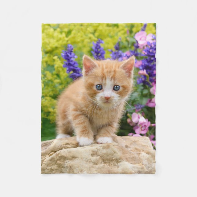 Couverture Polaire Cute Ginger Chat Kitten Fleur Jardin confortable (Devant)