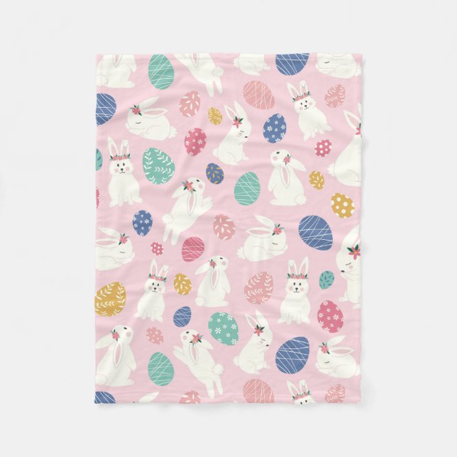 Couverture Polaire Cute Girl Lapin de Pâques Moderne Oeufs Floraux Ro (Devant)