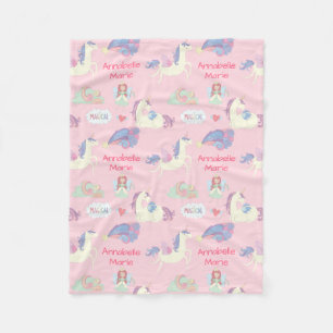 Couverture Polaire Cute Girly Moderne Magique Rose Unicorne Coeur Fée