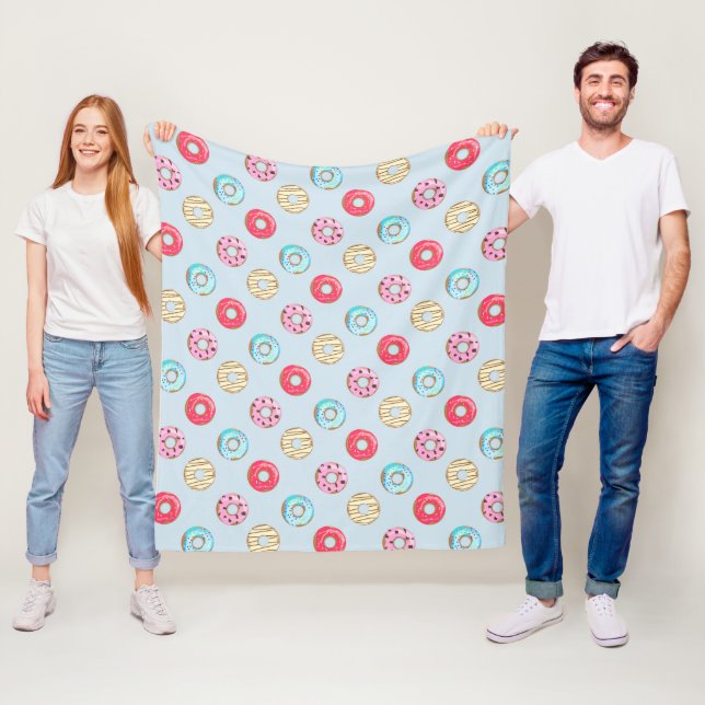 Couverture Polaire Cute Glazed Doughnut Pattern Light Blue (En situation)