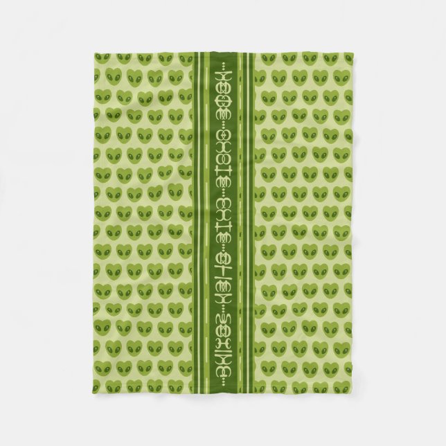 Couverture Polaire Cute Green Heart-Shaped Alien Your Name in Glyphs (Devant)
