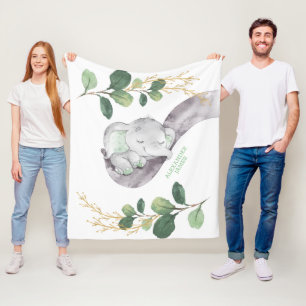 Couverture Polaire Cute Greenery Gold Baby Elephant Boy Nursery