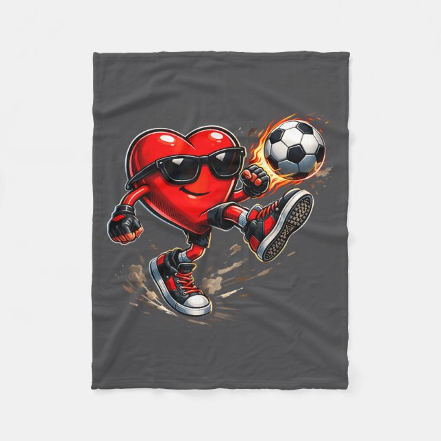 Couverture Polaire Cute Heart Playing Soccer Valentines Day Soccer Bo (Devant)