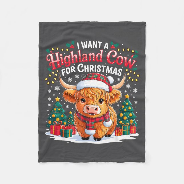 Couverture Polaire Cute Highland Cow Christmas Funny Santa Lights Hol (Devant)