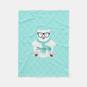 Couverture Polaire Cute Hipster Polar Bear Turquoise Faux Quilt Nom
