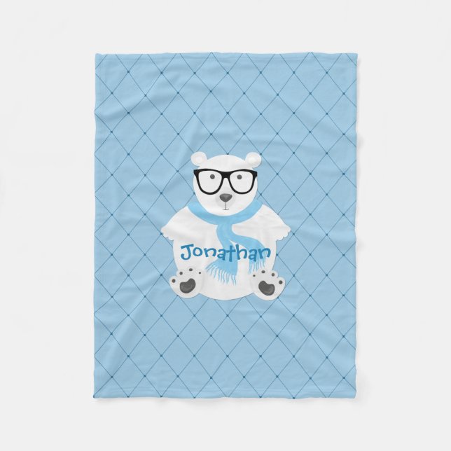 Couverture Polaire Cute Hipster Polar Bleu Ours Personnalisé (Devant)