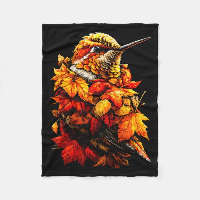 Couverture Polaire Cute Hummingbird Fall Leaves Forest Vibes Autumn A (Devant)