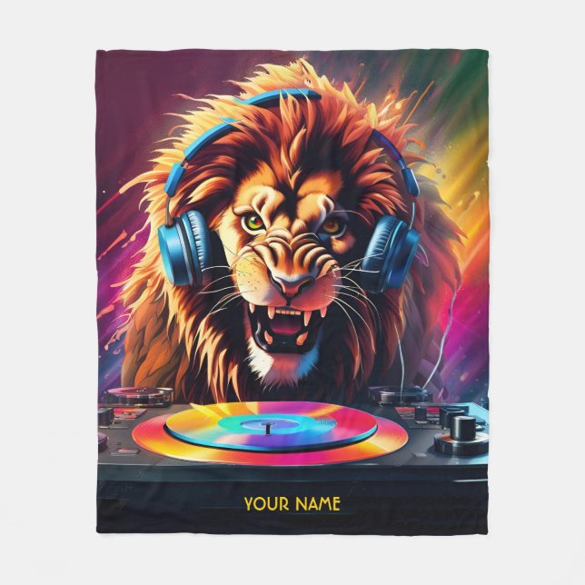 Couverture Polaire Cute Imaginaire Lion DJ Vinyl (Devant)