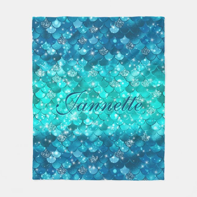 Couverture Polaire Cute Iridescente Turquoise Mermaid Faux Parties sc (Devant)