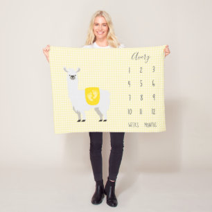 Couverture Polaire Cute jaune Llama Polka Dot Baby Milestone