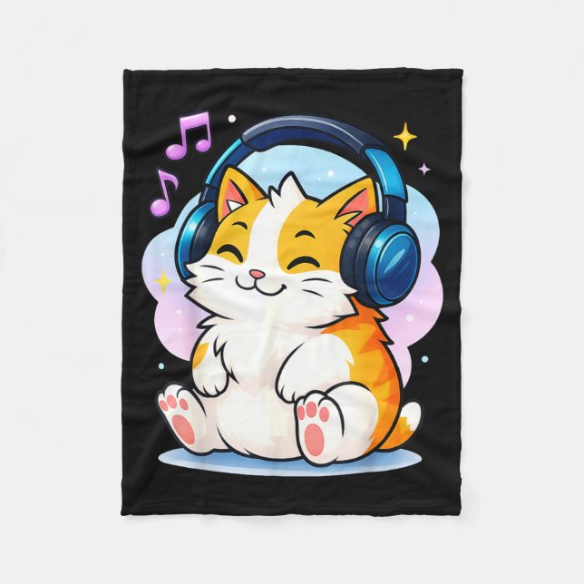 Couverture Polaire Cute Kawaii Cat Neko Funny Music Kitten Lover K-p  (Devant)