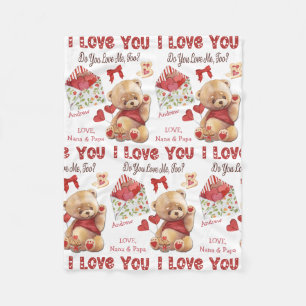 Couverture Polaire Cute Kid's Teddy Bear I Love You Valentine