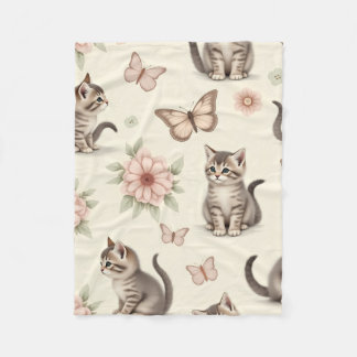 Couverture Polaire Cute Kitten and Butterflies