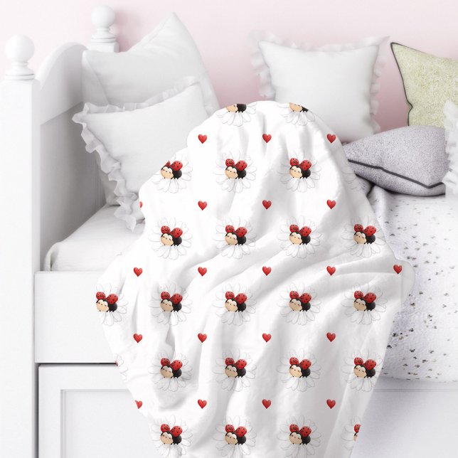 Couverture Polaire Cute Ladybug Hearts Girl Fleece Blanket (Cute Ladybug Hearts Girl Fleece Blanket)