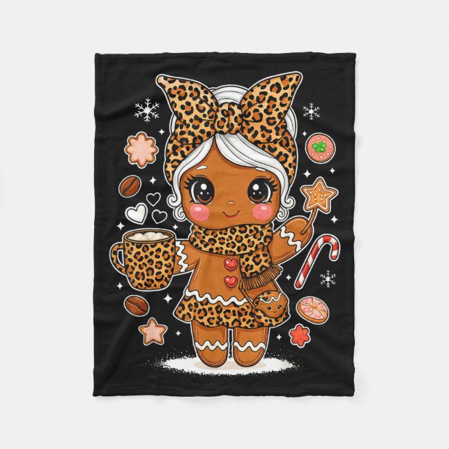 Couverture Polaire Cute Leopard Gingerbread Girl Coquette Bow Holiday (Devant)