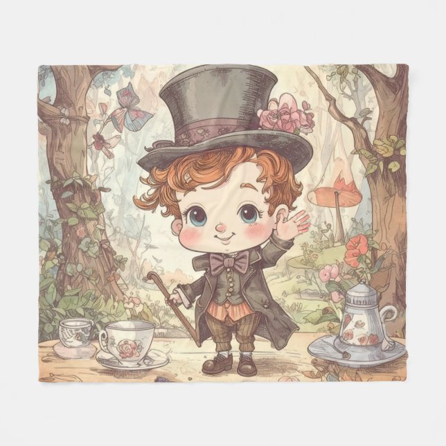 Couverture Polaire Cute Mad Hatter Whimsical Wonderland Woodland Art (Devant (Horizontal))