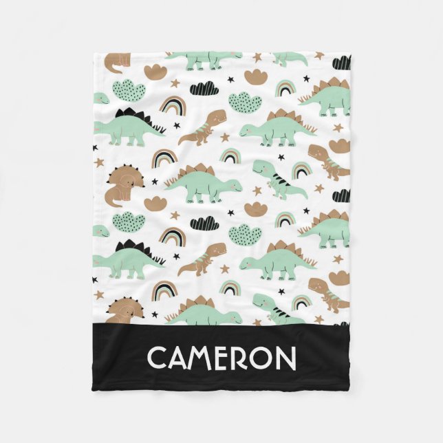 Couverture Polaire Cute Mint Green Dinosaur Motif (Devant)