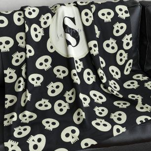Couverture Polaire Cute Motif crâne Monogramme noir polaire Blanche