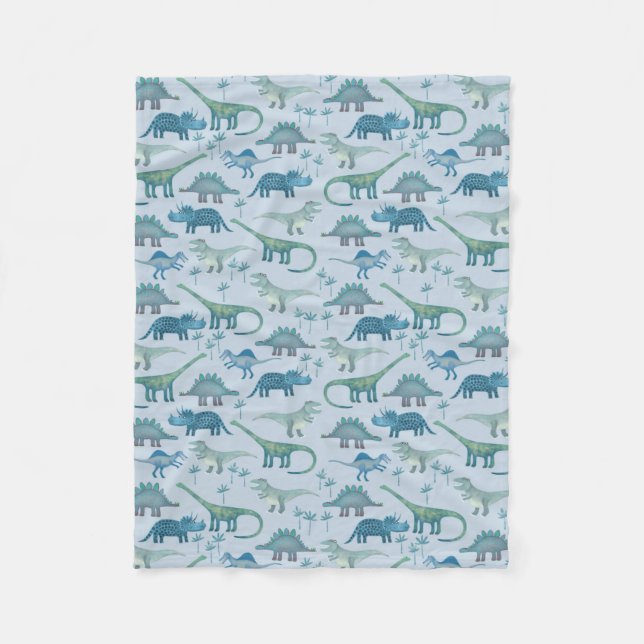 Couverture Polaire Cute Motif de dinosaure bleu préhistorique (Devant)