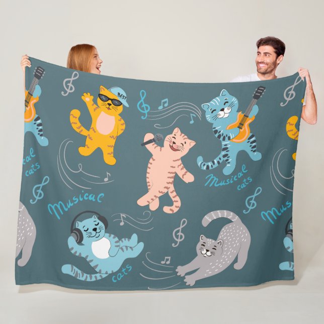 Couverture Polaire Cute Musical Chats Motif Chambre Enfants (En situation)