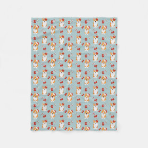 Couverture Polaire Cute Noël Corgi Blanche en polaire