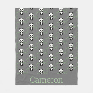 Couverture Polaire Cute Panda Bear Bamboo Motif Grey Nom personnalisé