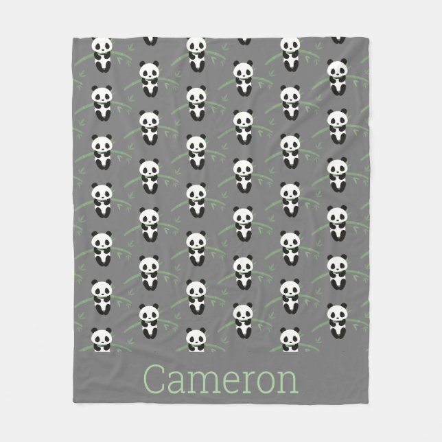 Couverture Polaire Cute Panda Bear Bambou Motif Grey Nom personnalisé (Devant)