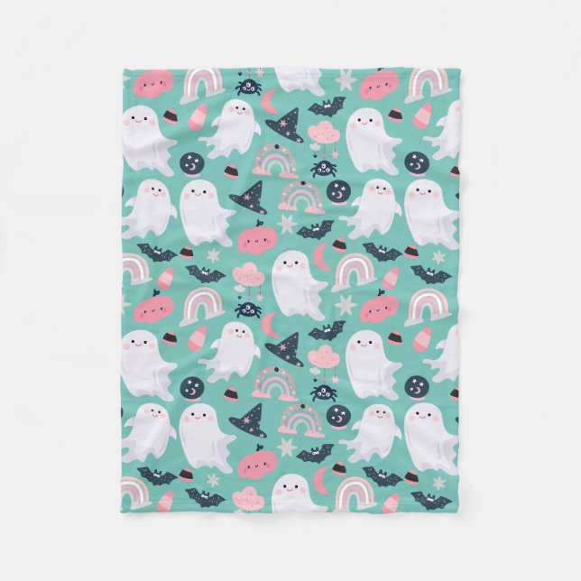 Couverture Polaire Cute Pastel Halloween Ghosts Motif (Devant)