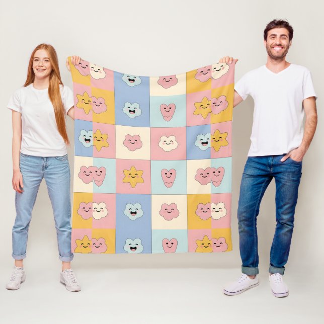 Couverture Polaire Cute Pastel Patchwork Blanche (En situation)