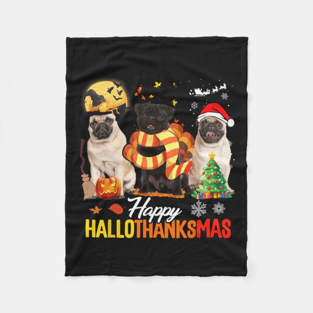 Couverture Polaire Cute Pug Happy Hallothanksmas Halloween Thanksgivi (Devant)
