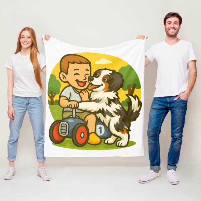 Couverture Polaire Cute Puppy and Kid Playtime (En situation)