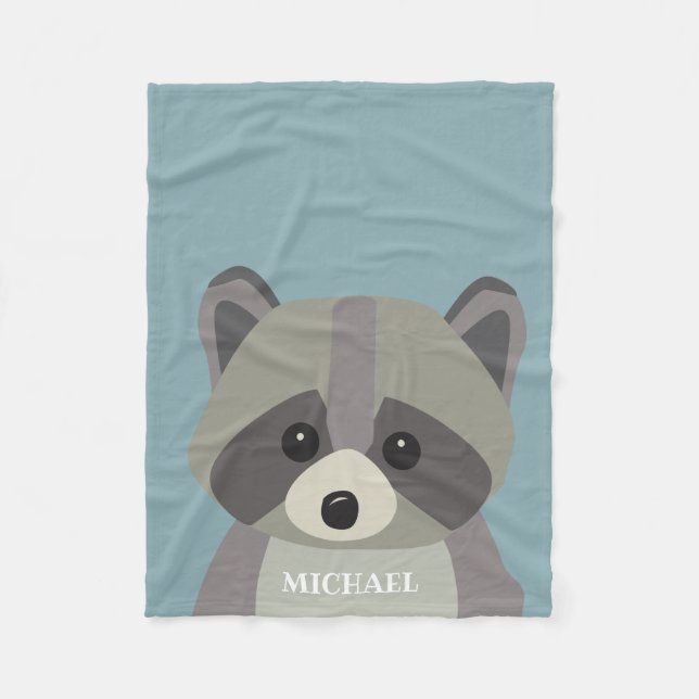 Couverture Polaire Cute Raccoon Moderne personnalisé Bébé bleu (Devant)