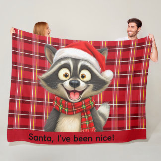 Couverture Polaire Cute Raccoon Santa I've been nice
