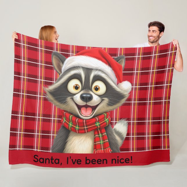 Couverture Polaire Cute Raccoon Santa I've been nice (En situation)