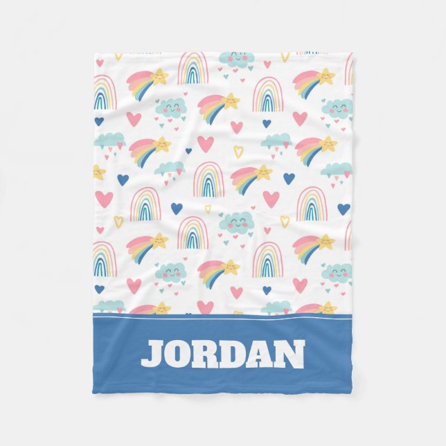 Couverture Polaire Cute Rainbow Hearts & Clouds Motif (Devant)