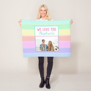 Couverture Polaire Cute Rainbow Stripes Photo personnalisée et nom