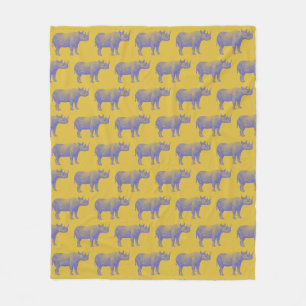 Couverture Polaire Cute Retro Rhino Rhinoceros Motif Jaune violet 