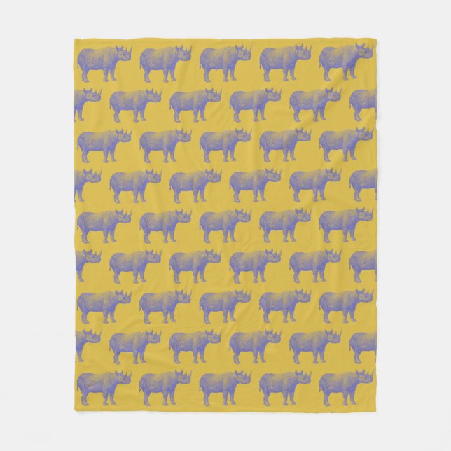 Couverture Polaire Cute Retro Rhino Rhinoceros Motif Jaune violet (Devant)